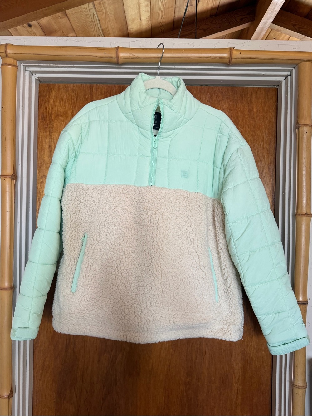 Rip Curl women’s Mint and Cream Half-Zip Sherpa Puffer